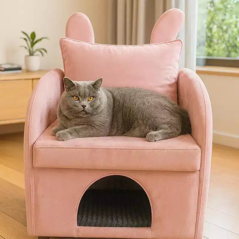Semplice Poltrona con Orecchie da Coniglio, Cuccia Nascosta Integrata per Gatti e Cani, Poltrona Singola Pet-Friendly per Camera da Letto e Soggiorno