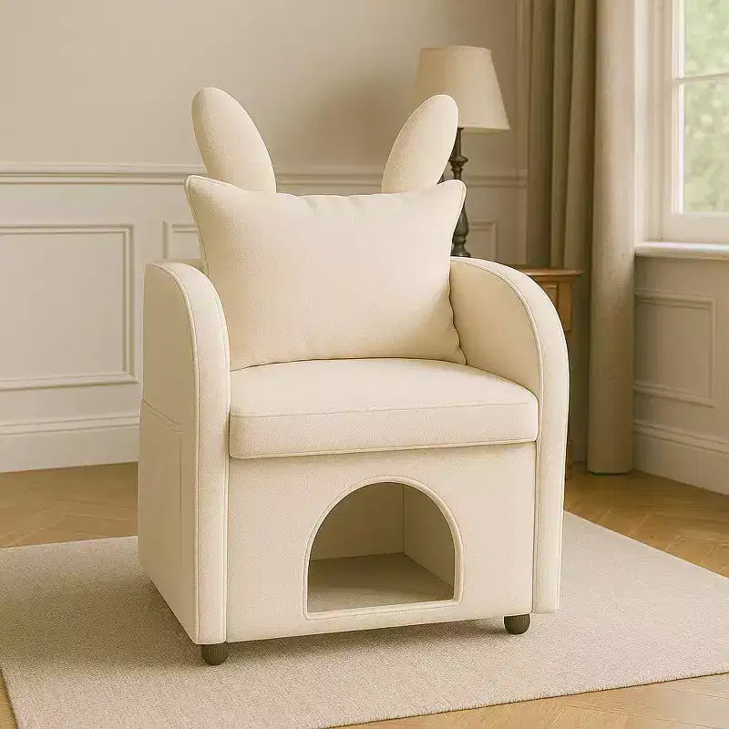 Semplice Poltrona con Orecchie da Coniglio, Cuccia Nascosta Integrata per Gatti e Cani, Poltrona Singola Pet-Friendly per Camera da Letto e Soggiorno
