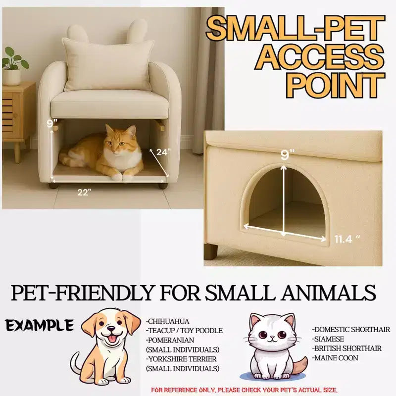 Semplice Poltrona con Orecchie da Coniglio, Cuccia Nascosta Integrata per Gatti e Cani, Poltrona Singola Pet-Friendly per Camera da Letto e Soggiorno