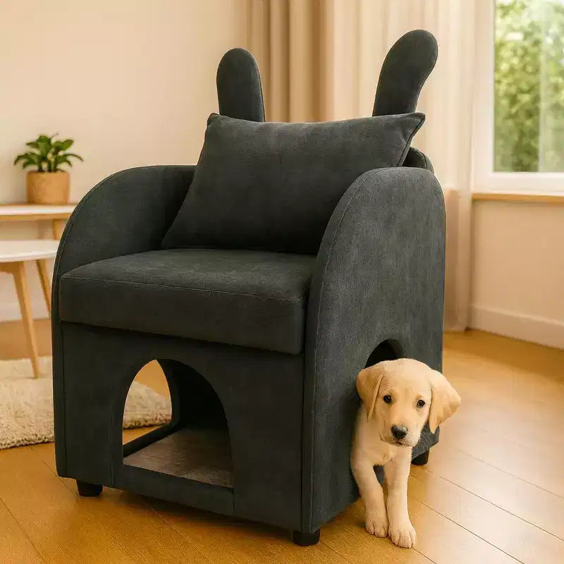 Semplice Poltrona con Orecchie da Coniglio, Cuccia Nascosta Integrata per Gatti e Cani, Poltrona Singola Pet-Friendly per Camera da Letto e Soggiorno