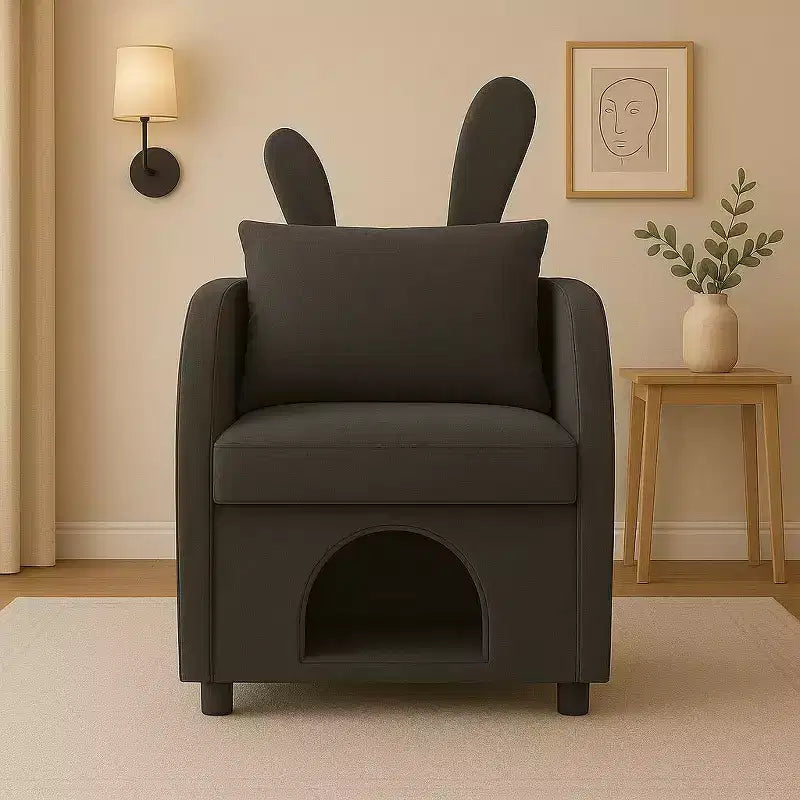 Semplice Poltrona con Orecchie da Coniglio, Cuccia Nascosta Integrata per Gatti e Cani, Poltrona Singola Pet-Friendly per Camera da Letto e Soggiorno