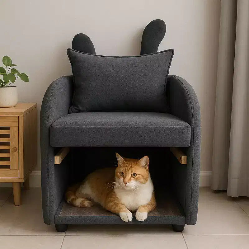 Semplice Poltrona con Orecchie da Coniglio, Cuccia Nascosta Integrata per Gatti e Cani, Poltrona Singola Pet-Friendly per Camera da Letto e Soggiorno
