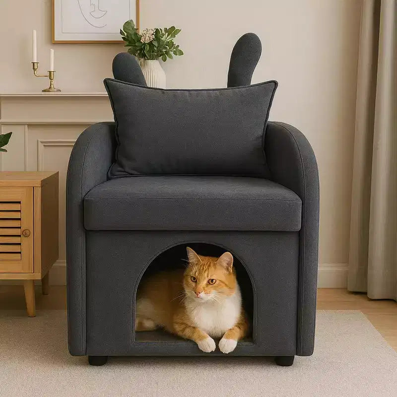 Semplice Poltrona con Orecchie da Coniglio, Cuccia Nascosta Integrata per Gatti e Cani, Poltrona Singola Pet-Friendly per Camera da Letto e Soggiorno