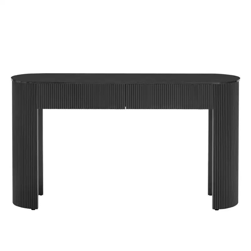 Consolle moderna da 54IN con design a scanalature, tavolo da ingresso con 2 cassetti e piano ovale, tavolino d'accento per corridoio, soggiorno, nero