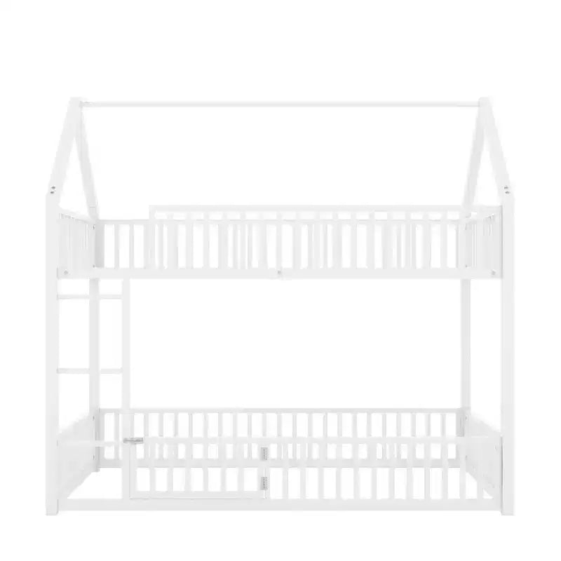 Letto a castello in metallo a due piazze da 78 pollici, con recinzione, porta e ringhiera di sicurezza, per camerette dei bambini, colore bianco