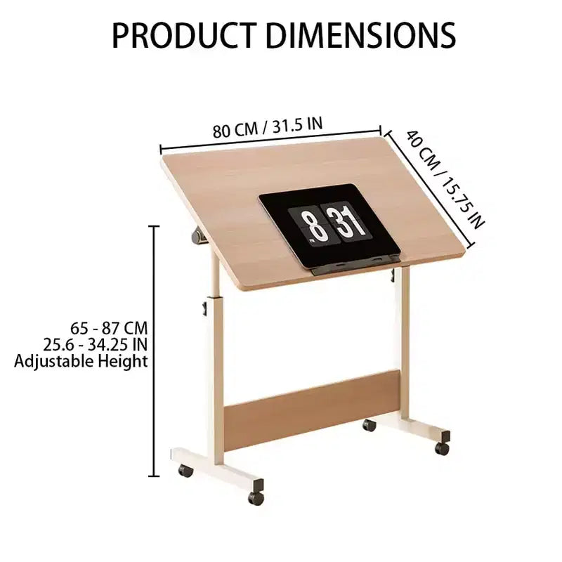 Scrivania Regolabile in Piedi (80x40cm, Altezza 65-87cm) Scrivania per Computer Mobile e Pieghevole con Ruote per Ufficio Domestico, Tavolo Portatile Rotolante