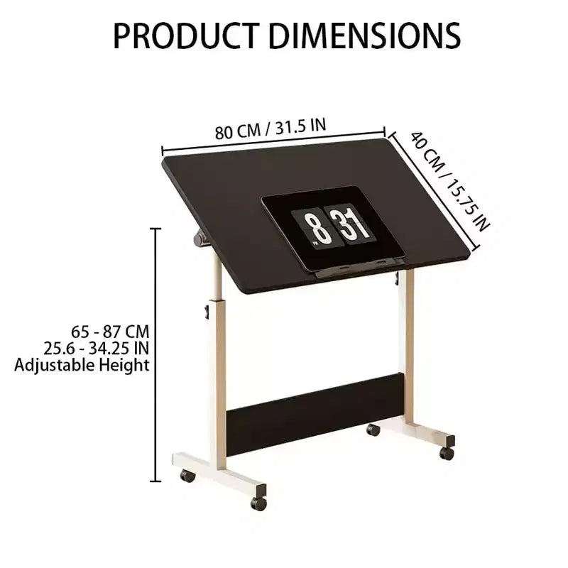 Scrivania Regolabile in Piedi (80x40cm, Altezza 65-87cm) Scrivania per Computer Mobile e Pieghevole con Ruote per Ufficio Domestico, Tavolo Portatile Rotolante