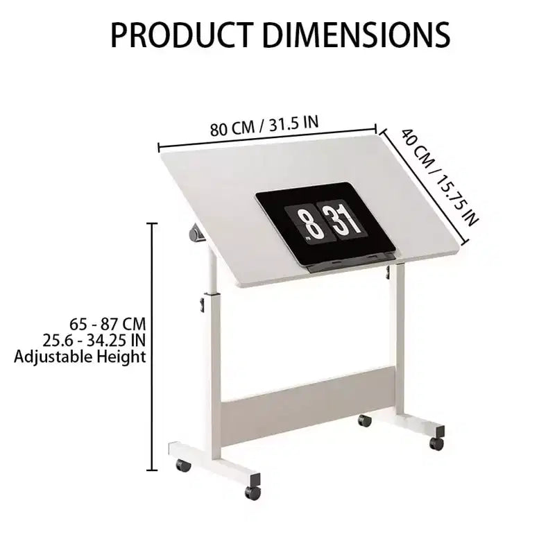 Scrivania Regolabile in Piedi (80x40cm, Altezza 65-87cm) Scrivania per Computer Mobile e Pieghevole con Ruote per Ufficio Domestico, Tavolo Portatile Rotolante