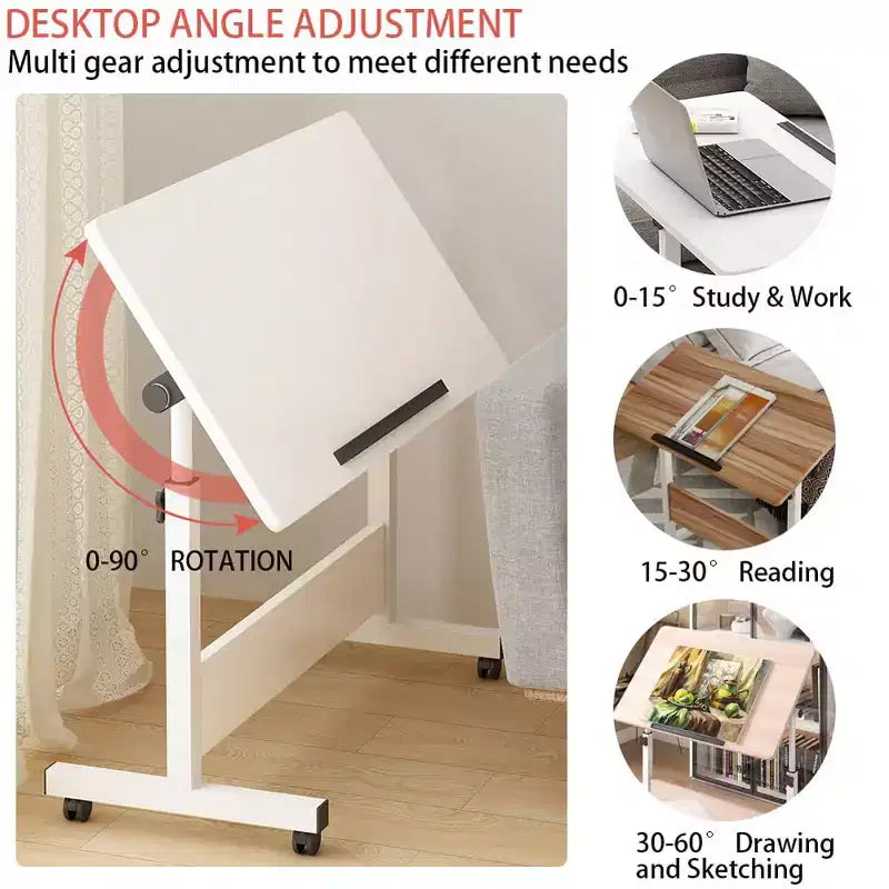 Scrivania Regolabile in Piedi (80x40cm, Altezza 65-87cm) Scrivania per Computer Mobile e Pieghevole con Ruote per Ufficio Domestico, Tavolo Portatile Rotolante