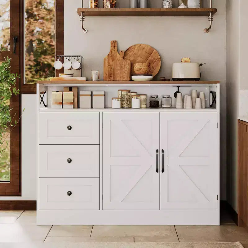 Mobile credenza da 47 pollici - Tavolino da caffè in legno con ante a chiusura ammortizzata e ripiano regolabile, armadietto dispensa da caffè per piccola cucina, monolocale