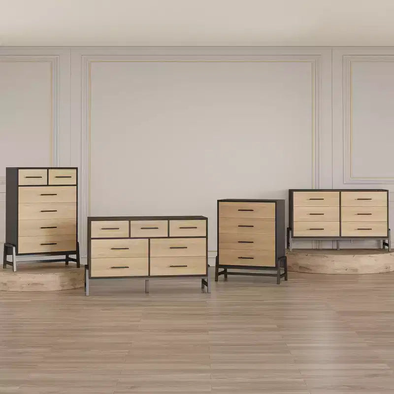 Cassettiera a 6 cassetti in rovere naturale, contenitore autoportante (altezza 118 cm) per camera da letto, soggiorno o ingresso