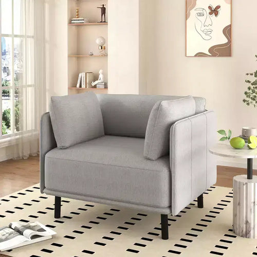 39-Inch Vintage Lounge Chair with Polyester Upholstery, Solid Wood Frame and Steel Legs, for Relaxation