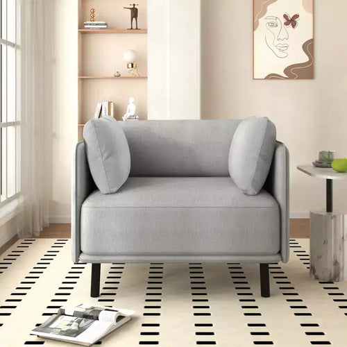 Poltrona lounge vintage da 39" con rivestimento in poliestere, telaio in legno massello e gambe in acciaio