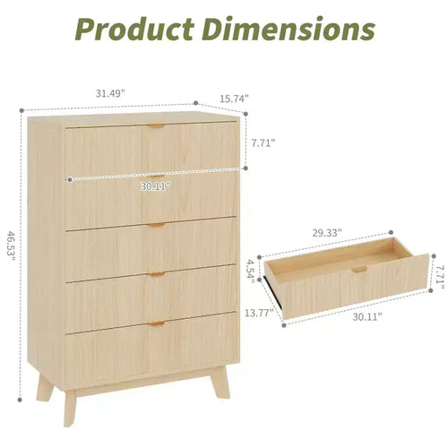 Cassettiera a 3 cassetti, comò moderno di metà secolo con scanalature da 32" e organizer per cassetti in legno