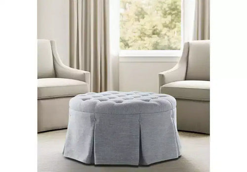 GDFStudio Elowen Tufted Round Cocktail Ottoman with Pleated Skirt