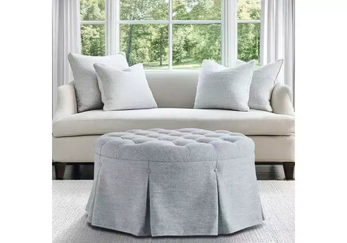 Pouf/ottoman rotondo trapuntato da 81 cm con gonna plissettata, cuscino in schiuma, capacità 136 kg