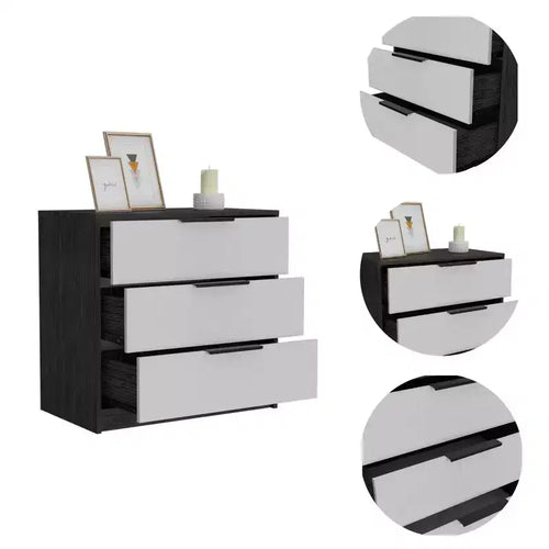 HomeRoots 28 White And Smokey Oak Manufactured Wood Three Drawer Dresser
