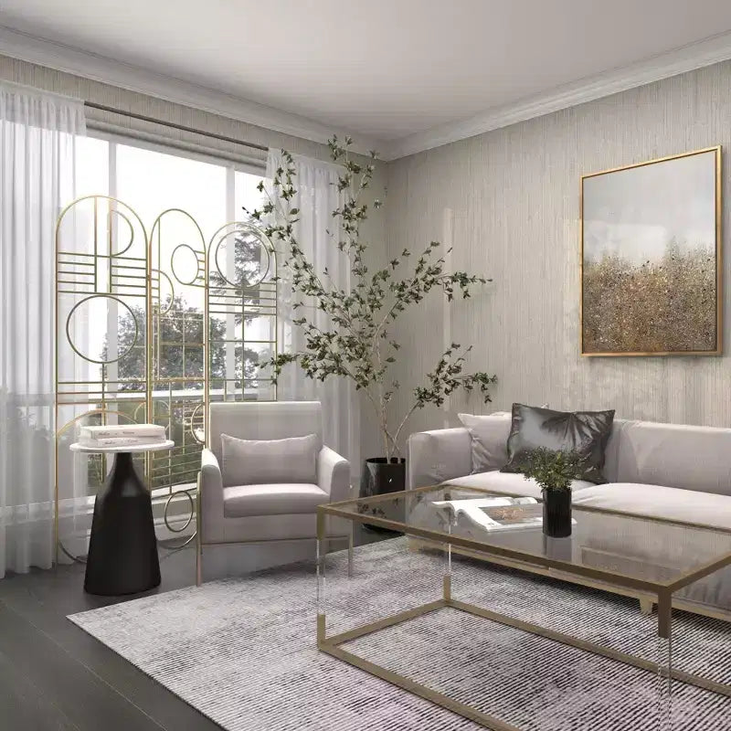 Divisorio Moderno in Metallo Oro - : Telaio in Ferro, Nessun Montaggio, Design a 3 Pannelli