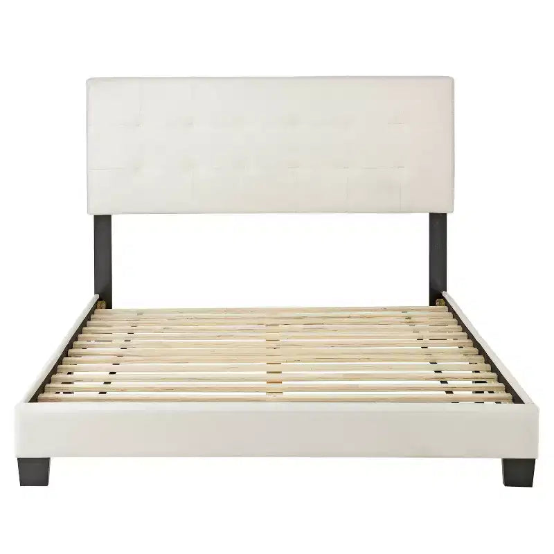 Letto con piattaforma in similpelle bianco