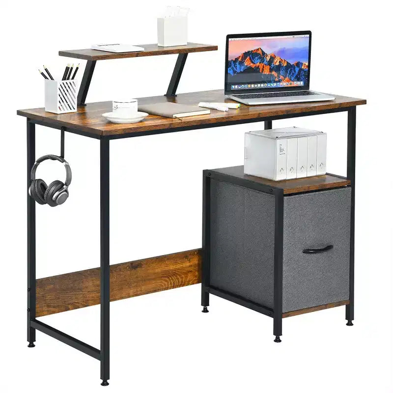 Scrivania da Computer Workstation da Ufficio con Scaffale e Ripiani Mobili