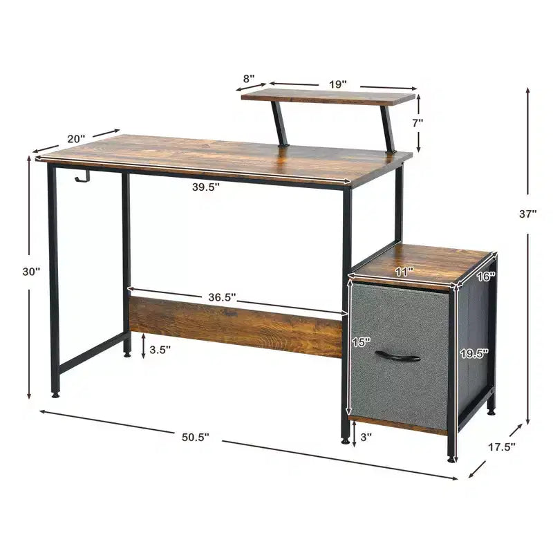 Scrivania da Computer Workstation da Ufficio con Scaffale e Ripiani Mobili