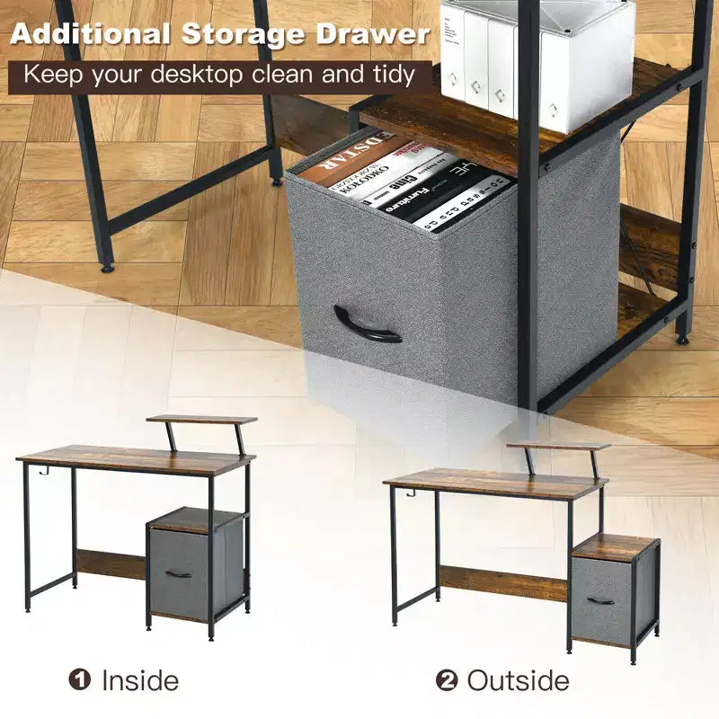 Scrivania da Computer Workstation da Ufficio con Scaffale e Ripiani Mobili