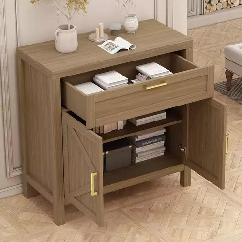 Credenza da fattoria da 34,3" con 2 ante, ripiano regolabile e maniglie dorate